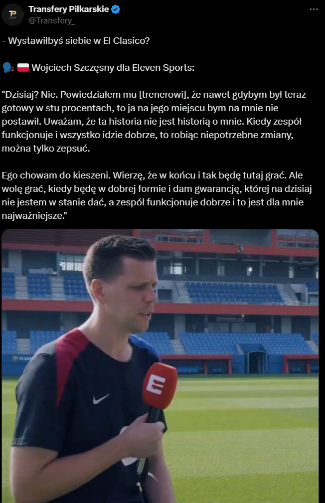 Szczęsny ODPOWIADA czy WYSTAWIŁBY SIEBIE w El Clasico!